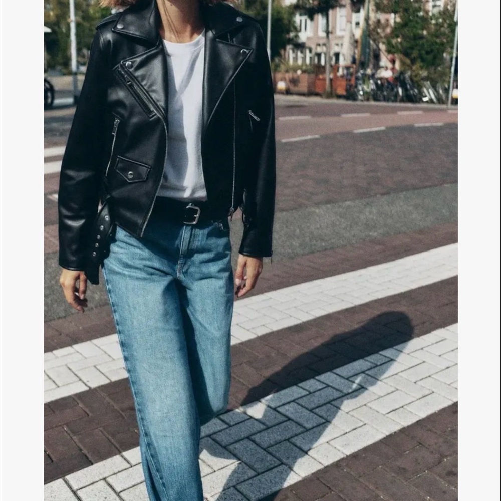 Vegan leather biker moto jacket